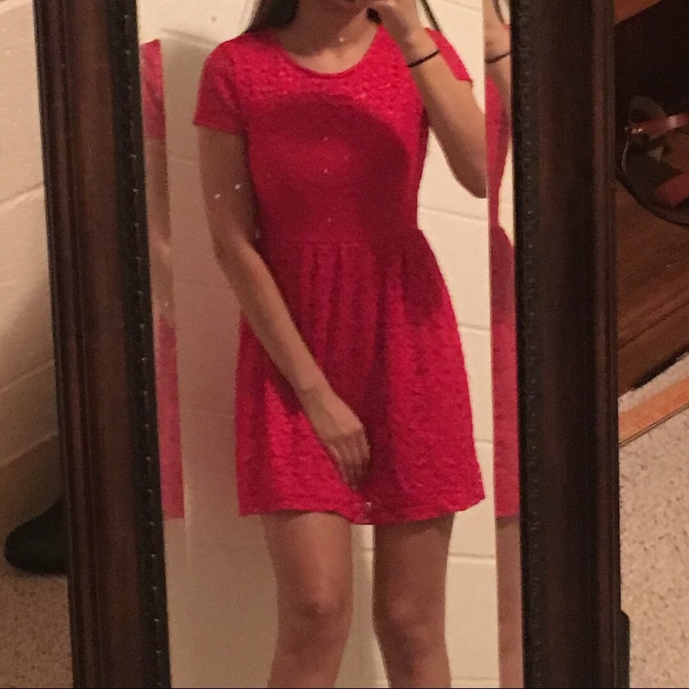 Red lacey skater dress